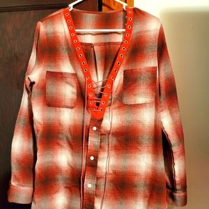 V-Neck Plaid Shirt